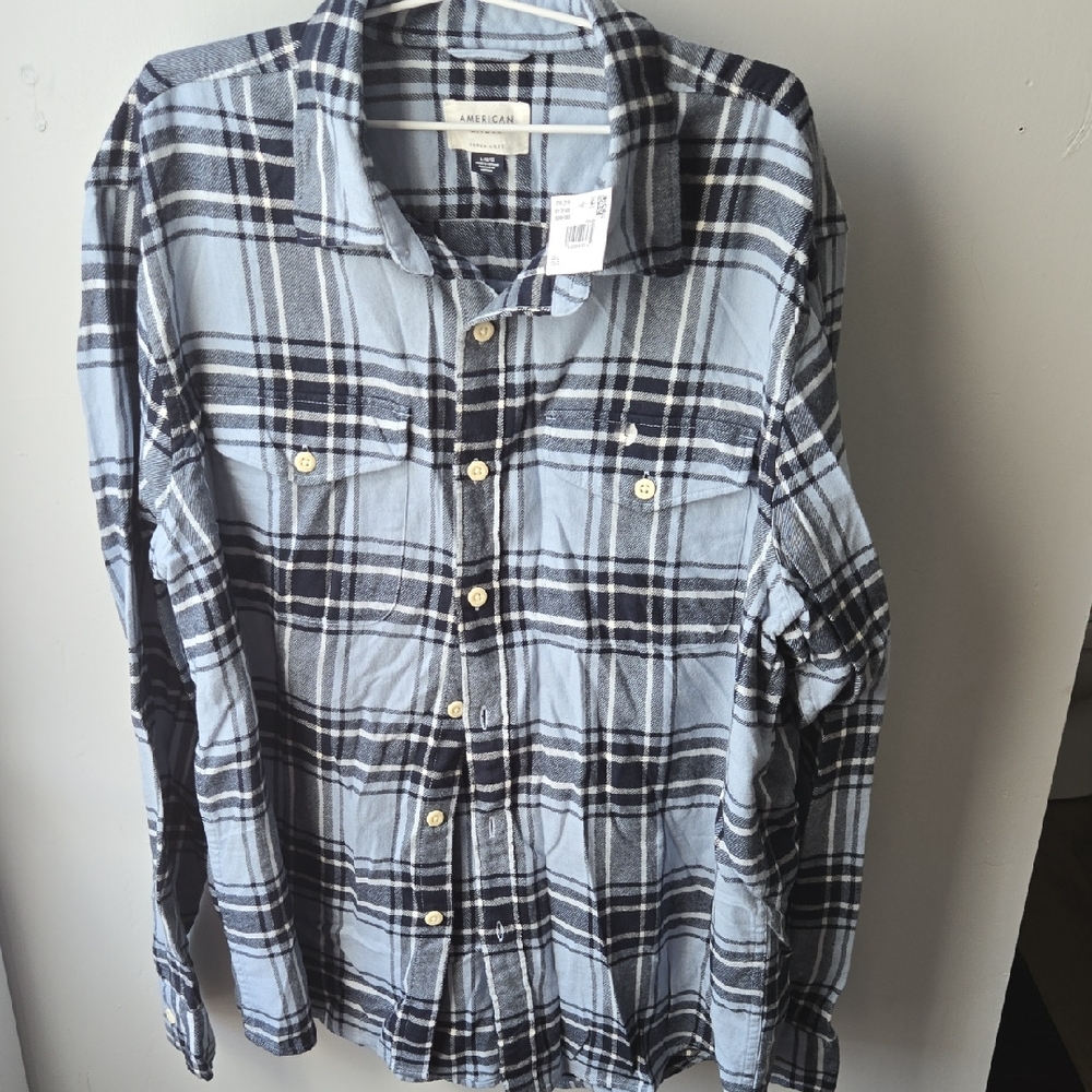 American Eagle Outfitters Blue Plaid Casual Button Down Shirt